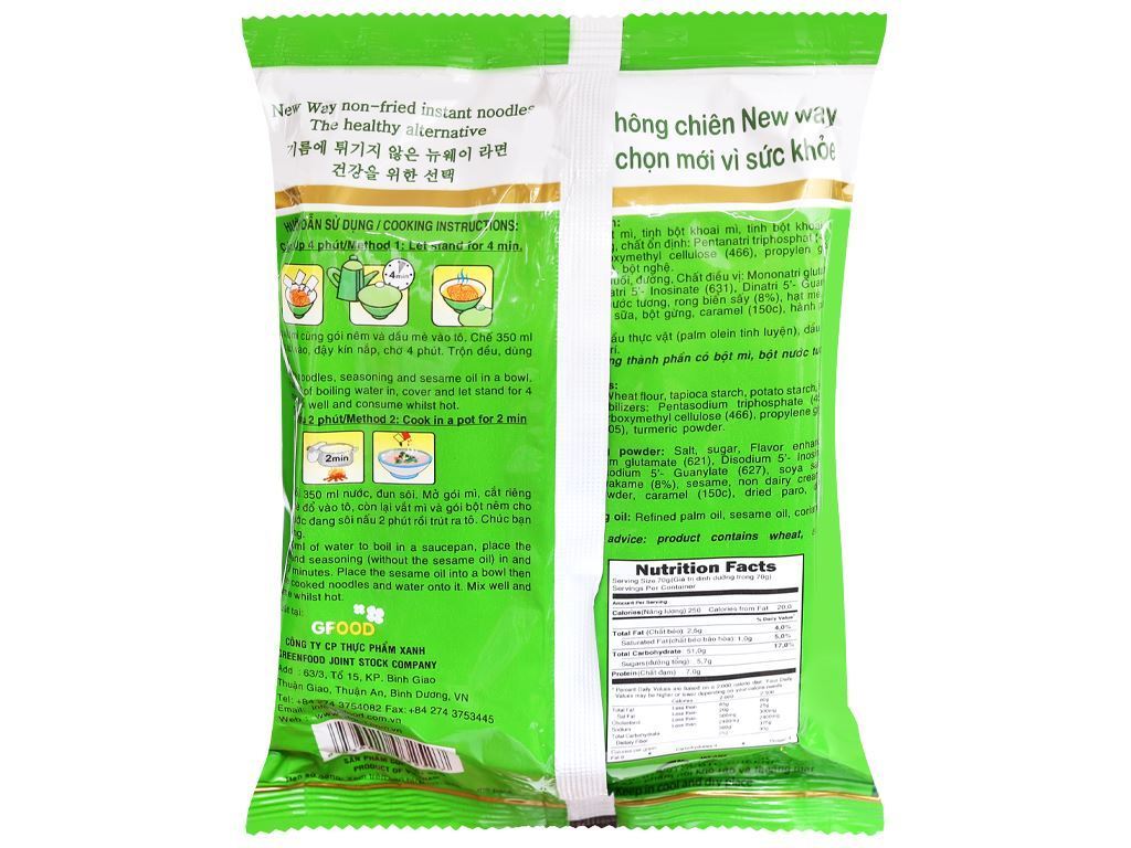 ISO 22000-2018 Food 3 Minutes Cooking Bag Packaging  Non Fried Instant Noodles WAKAME SEWEED NOODLE Viet Nam Hot Selling