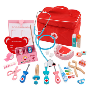 Pink girl kids pretend toy doctor set wooden doctor play set