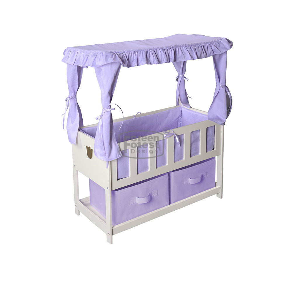 Wooden Doll Furniture 18 Inch Doll Anopy Bed with Bedding Doll Bed Wooden Toy Dollhouse Furniture Unfinished Wood 3 Drawer Dress