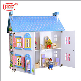 Miniature Kids Wooden Toy Doll House New Arrival Big Villa 3 Floors Pink High Wooden Dollhouse Non Toxic Painting Wood Dollhouse