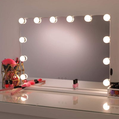 Led Lighted Table Vanity Makeup Mirror With Touch Dimmer Light Memory Led Bulbs