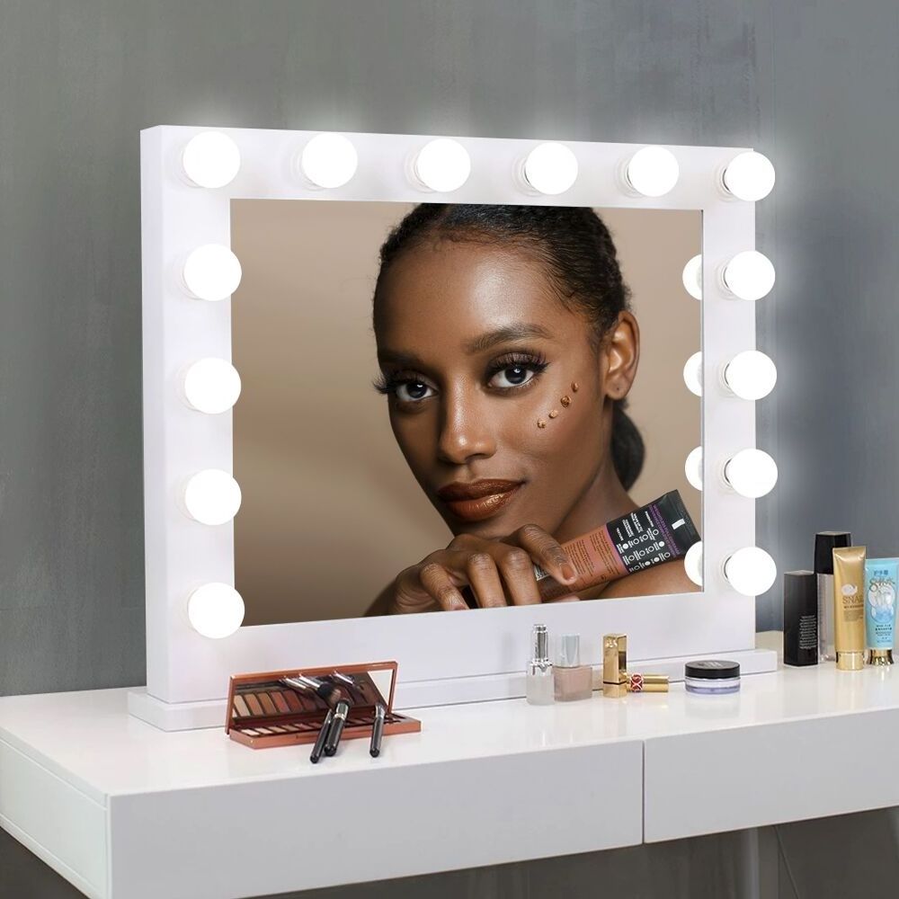 Led Lighted Table Vanity Makeup Mirror With Touch Dimmer Light Memory Led Bulbs