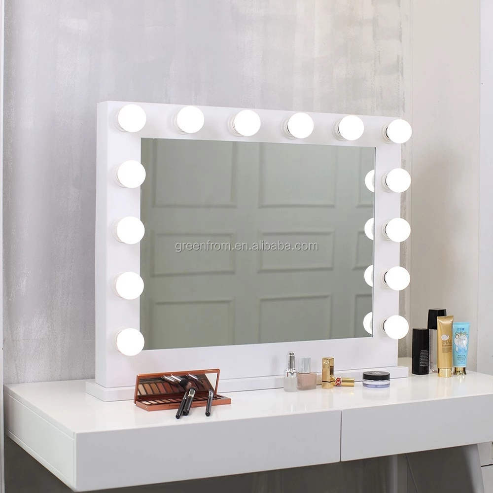 Led Lighted Table Vanity Makeup Mirror With Touch Dimmer Light Memory Led Bulbs