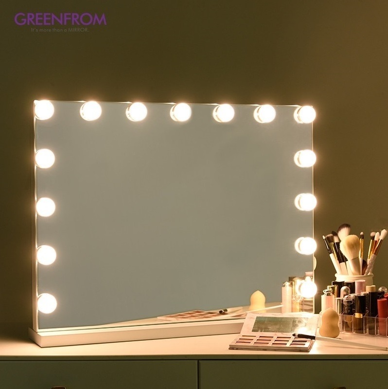 Most Popular 15 Bulbs Hollywood Lighted Mirror Makeup Vanity Mirror Desk Mirrors With Dimmer