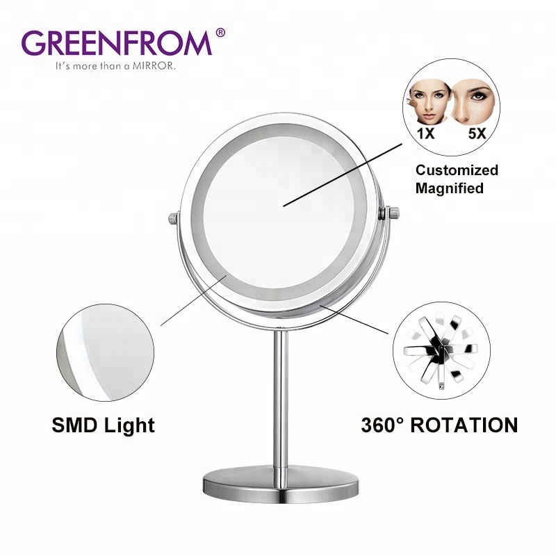 Hot Selling Double Sided Vanity Desktop 7X Magnifying Cosmetic Lighted Makeup Mirror with Touch Switch