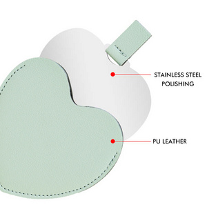 Cute Heart Shape Leather Mini Mirror Case Colorful Hand Mini Pocket Mirror