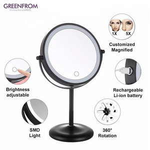 Small Vanity Mirror Rechargeable Metal Table Standing Makeup Mirror With Led Light