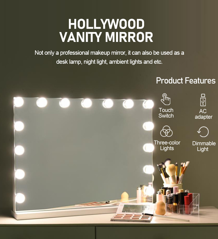 Beauty Touch Screen Led Lighted Make Up Desktop 15 Bulbs Vanity Hollywood Makeup Mirror