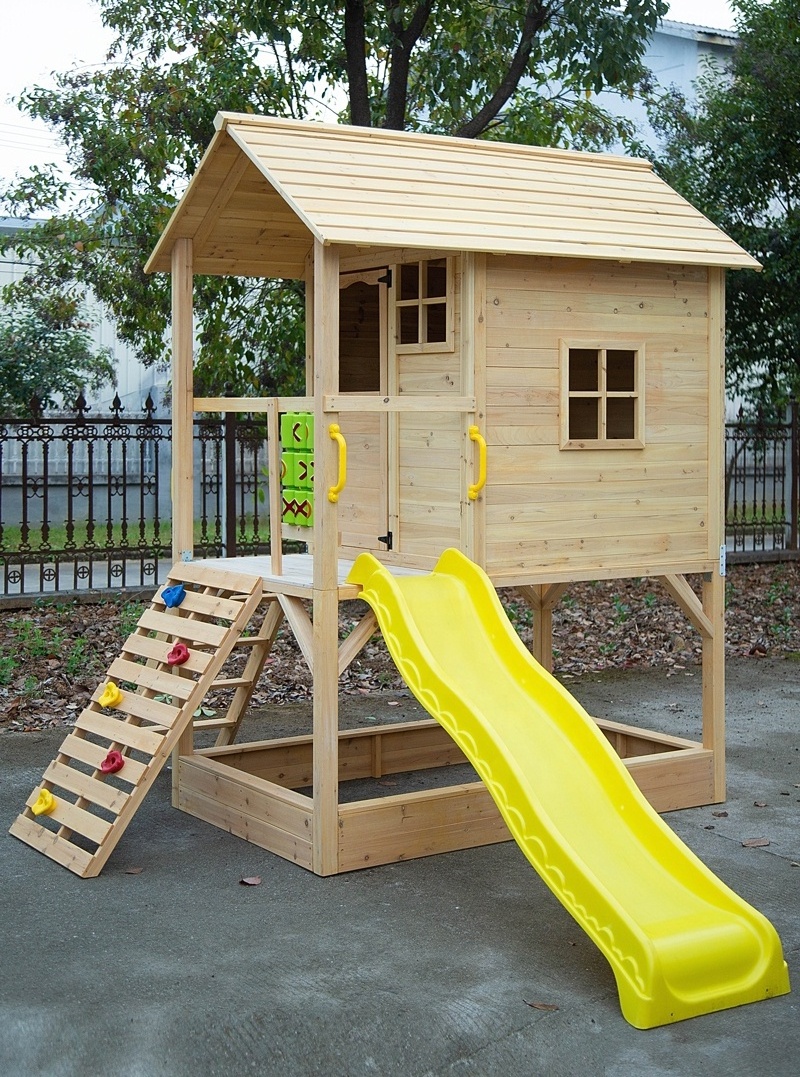 cheap outdoor children wood plastic playhouses garden kids wooden playhouse with slide