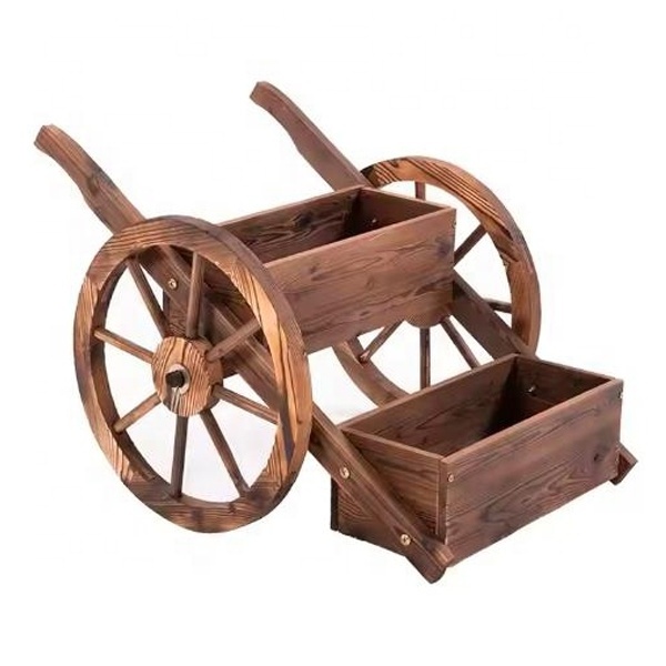 Customized Home Garden Decor Planter Wooden Flower Cart Half Barrel Wagon