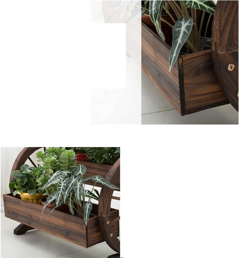 Customized Home Garden Decor Planter Wooden Flower Cart Half Barrel Wagon