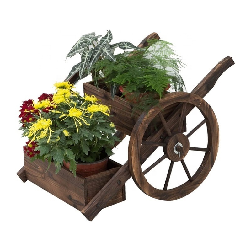 Customized Home Garden Decor Planter Wooden Flower Cart Half Barrel Wagon