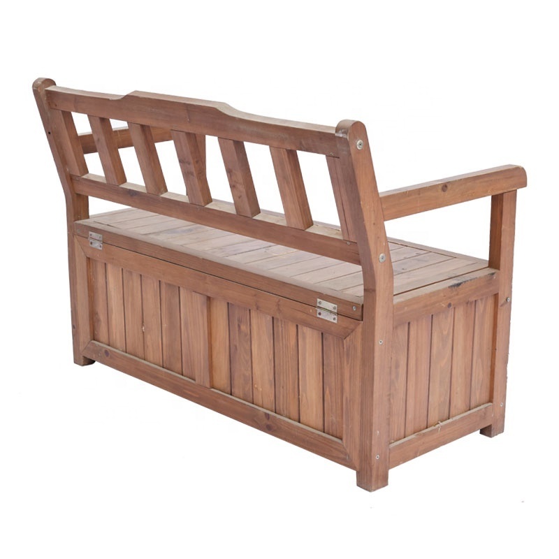 Outdoor wood seat wooden sit up storage garden chair bench