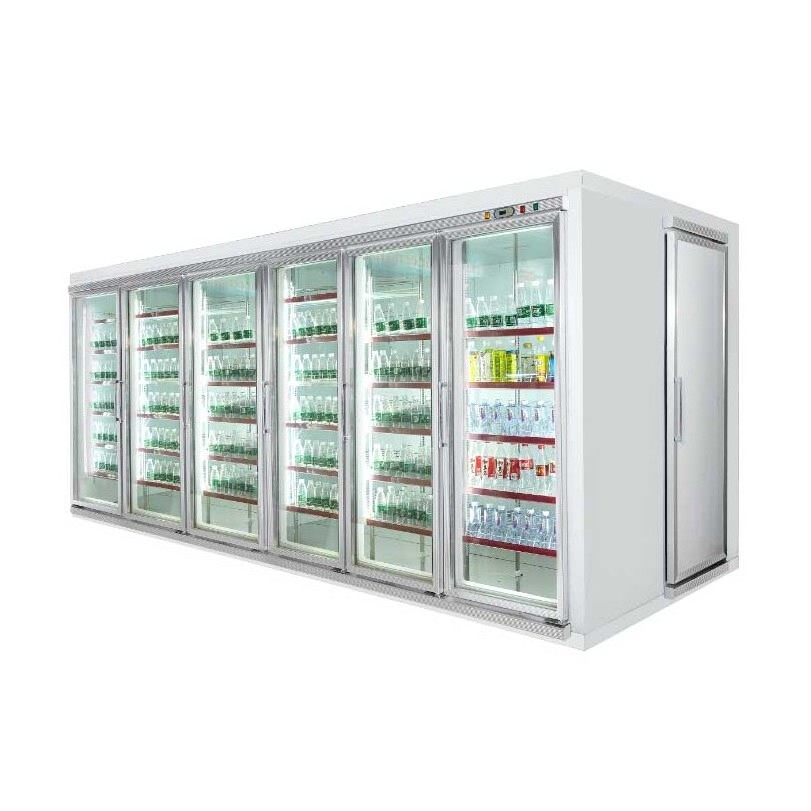 Supermarket commercial with back loading glass door display refrigerator showcase