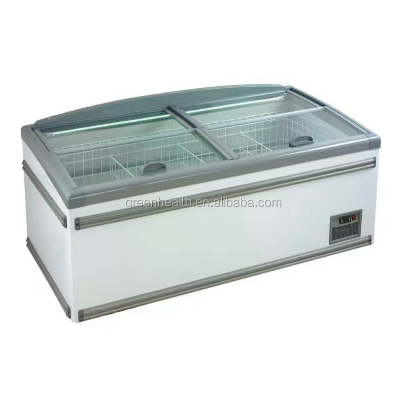 Popular Island Freezer CE glass lid chilled commercial refrigerator curved freezer island