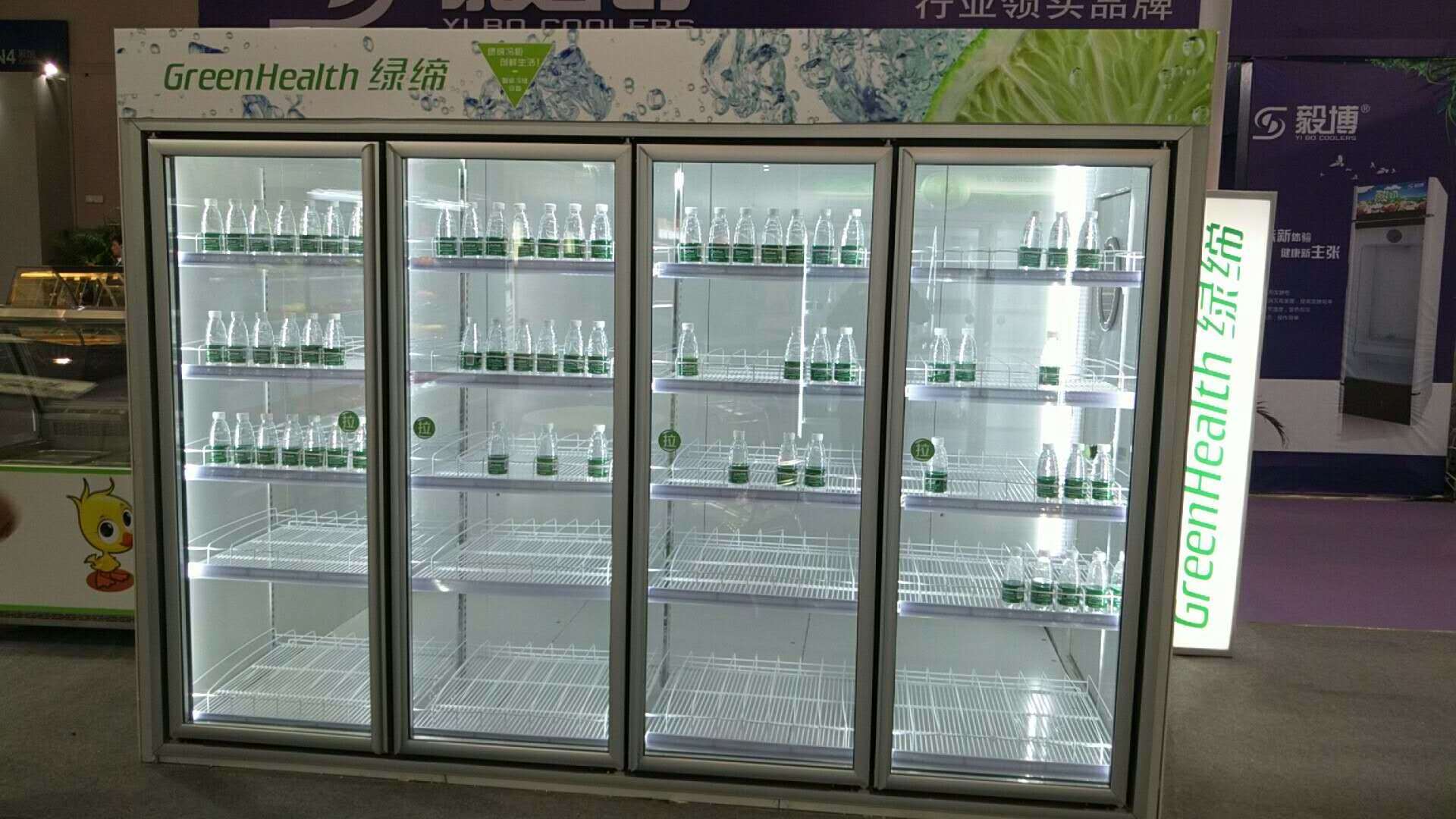 Supermarket commercial with back loading glass door display refrigerator showcase