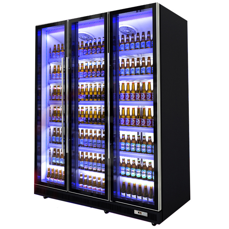 Green Health Restaurant Supermarket Bar Beverage Cold Drink Glass Door Cooler  Refrigerator