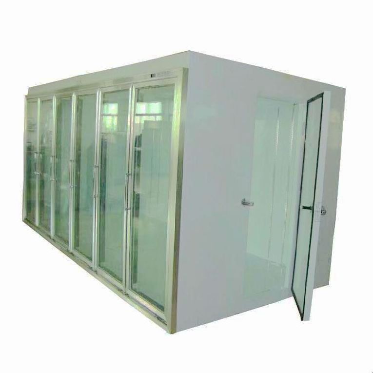 Supermarket commercial with back loading glass door display refrigerator showcase