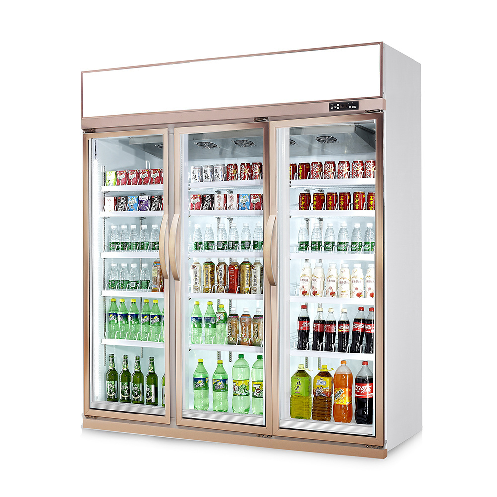 3 Doors Stand Floor Commercial Freezer Upright Display Showcase Glass Door Refrigerator with LED Light