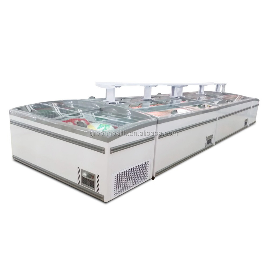 Popular Island Freezer CE glass lid chilled commercial refrigerator curved freezer island