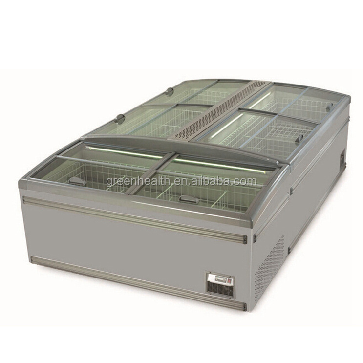 Popular Island Freezer CE glass lid chilled commercial refrigerator curved freezer island