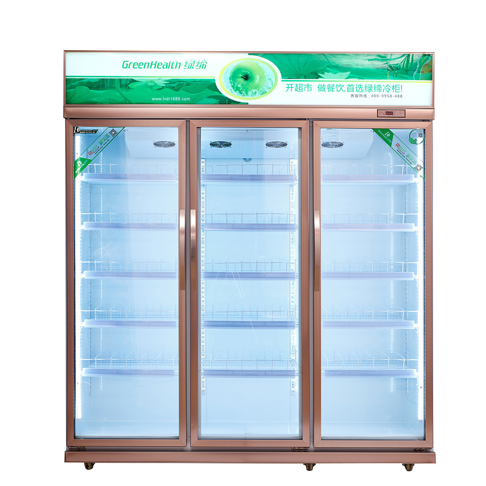 3 Doors Stand Floor Commercial Freezer Upright Display Showcase Glass Door Refrigerator with LED Light