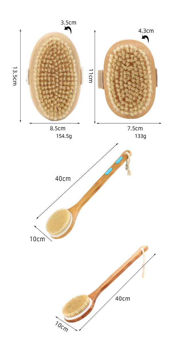 Wooden Long Handle Back Shower Brush Exfoliating Back Body Feet Scrubber Bath Body Brush