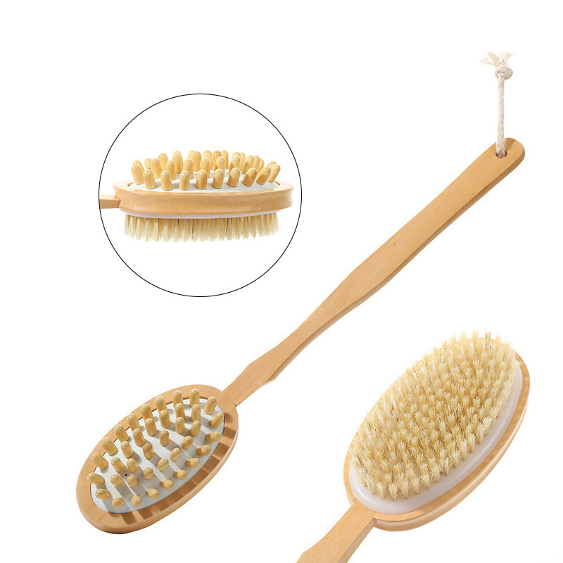 Wooden Long Handle Back Shower Brush Exfoliating Back Body Feet Scrubber Bath Body Brush