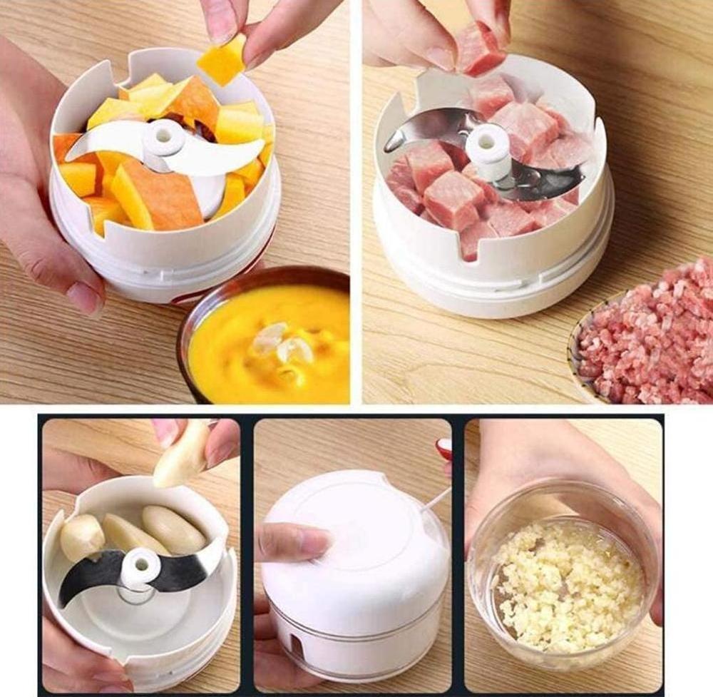 Home Kitchen Mincer Tool Manual Pull String Garlic Crusher Chili Mincer Ginger Slicer BPA Free Durable Easy Pull Garlic Chopper