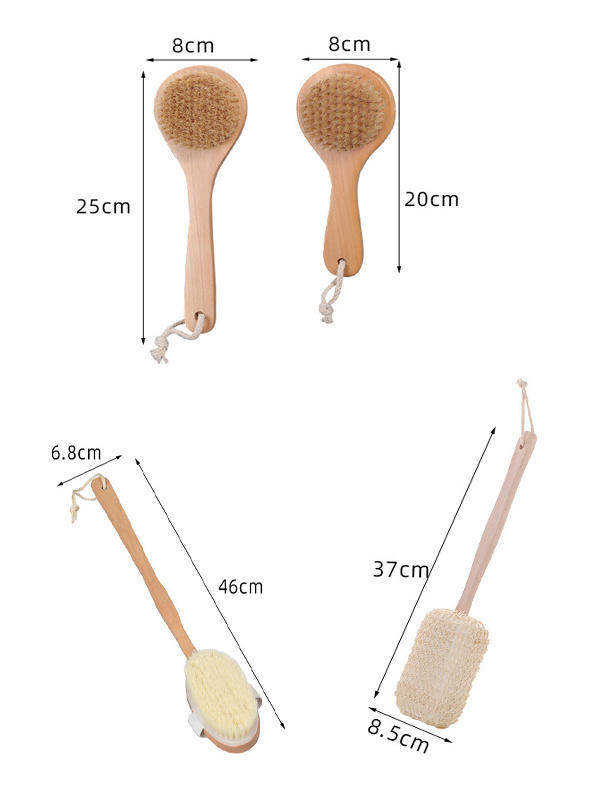 Wooden Long Handle Back Shower Brush Exfoliating Back Body Feet Scrubber Bath Body Brush