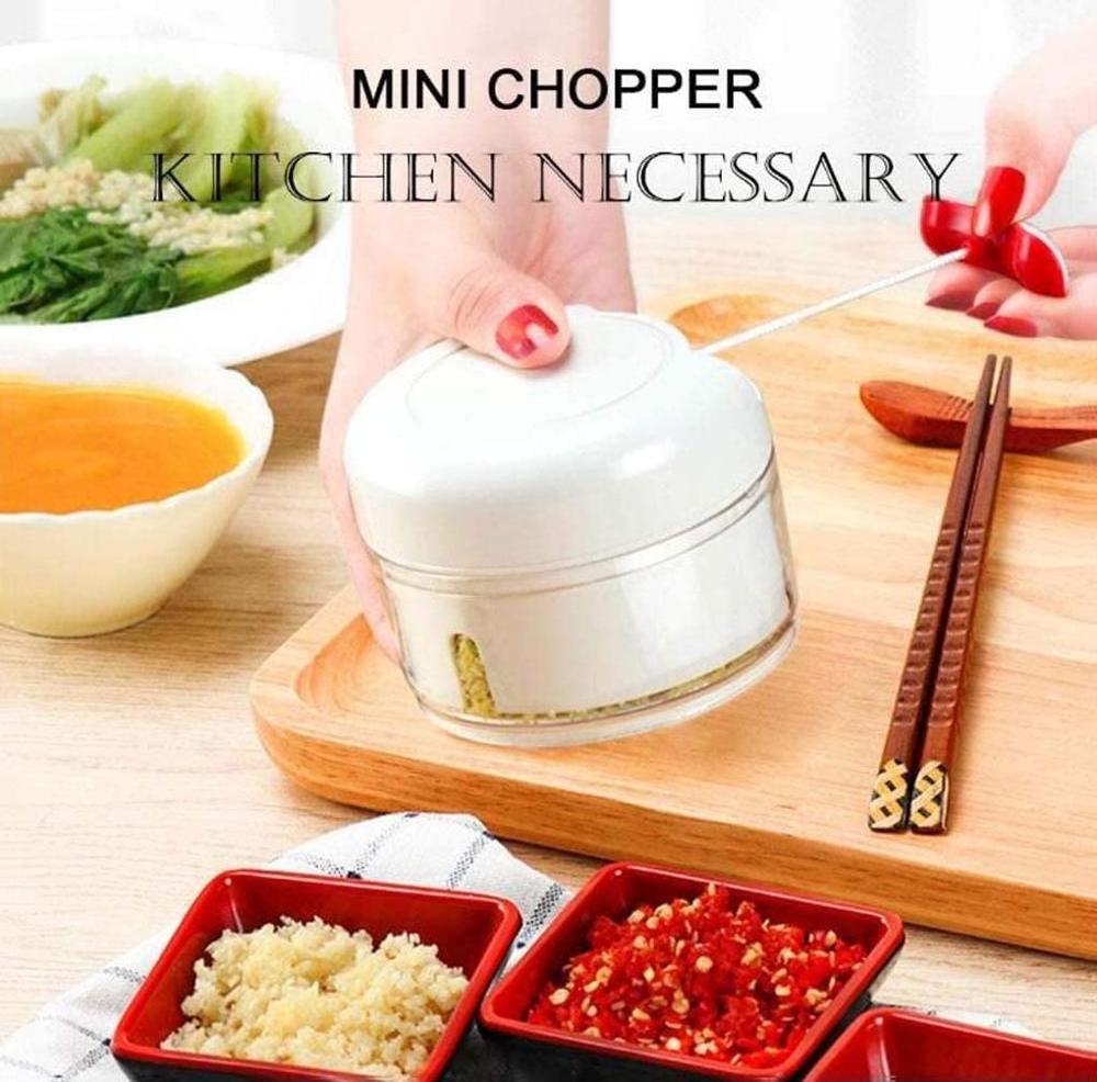 Home Kitchen Mincer Tool Manual Pull String Garlic Crusher Chili Mincer Ginger Slicer BPA Free Durable Easy Pull Garlic Chopper