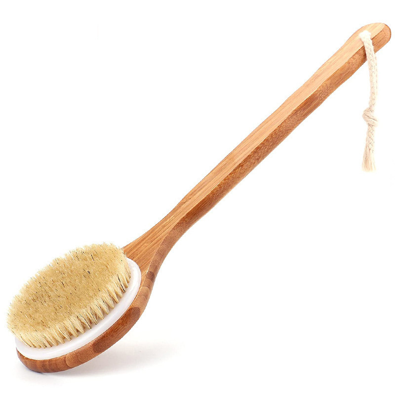 Wooden Long Handle Back Shower Brush Exfoliating Back Body Feet Scrubber Bath Body Brush