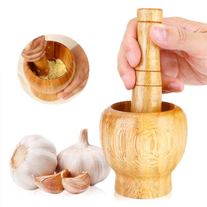 Kitchenware Spice Grinder kitchen Cooking Tools Garlic Press Ginger Crusher Spices Grinding Set wood Grinding Bowl