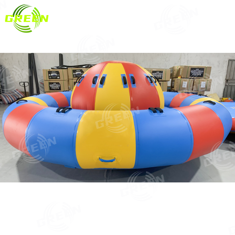 Green 10 seats Towabls Commercial Inflatable water Twister boat Spinning Ufo Towable Tube Disco Boat Inflatable Water Game