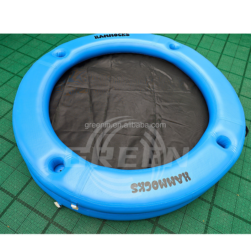 GREEN  Manufacturer Custom Portable Floating dock Water Hammock Lounger Pool Inflatable Water Hammock with Mesh Center