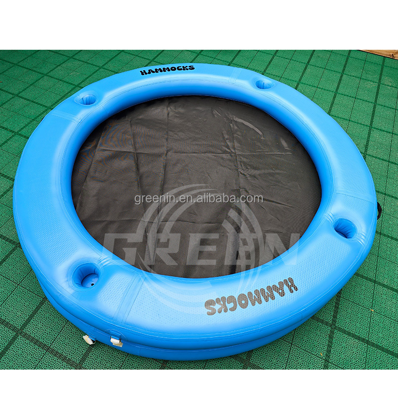 GREEN  Manufacturer Custom Portable Floating dock Water Hammock Lounger Pool Inflatable Water Hammock with Mesh Center