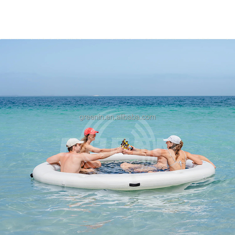 GREEN  Manufacturer Custom Portable Floating dock Water Hammock Lounger Pool Inflatable Water Hammock with Mesh Center