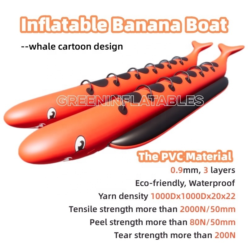 Design 8 Person Portable 0.9mm PVC Tarpaulin Water Sports Towable Tube Inflatable Water banana bus boat guangzhou