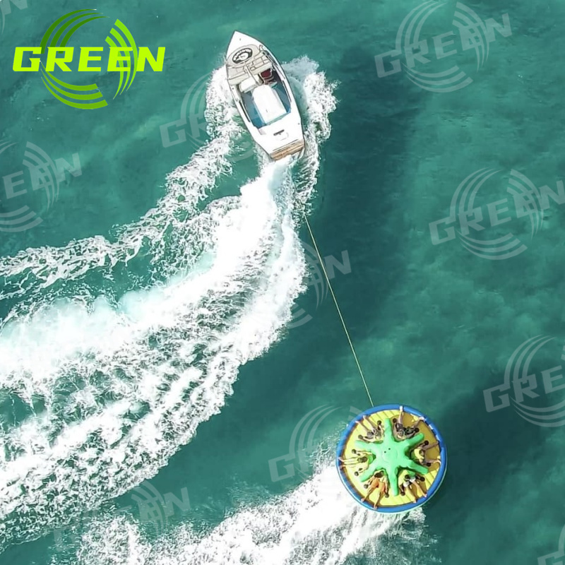 Green water sports and entertainment inflatable towable tube aqua twistert water parks Twister Inflatable Disco Boat