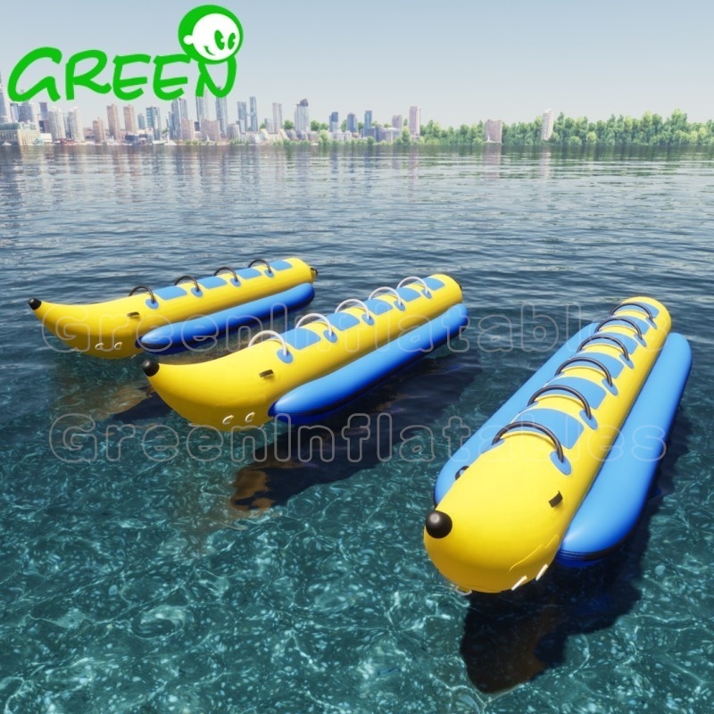 Design 8 Person Portable 0.9mm PVC Tarpaulin Water Sports Towable Tube Inflatable Water banana bus boat guangzhou