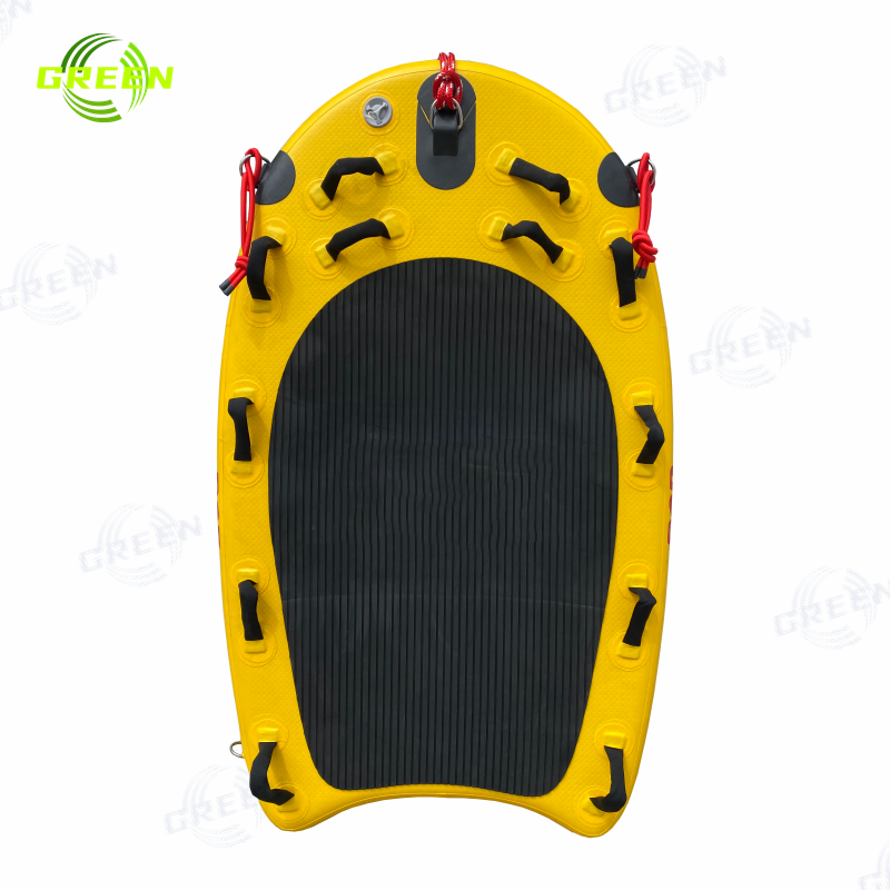 Green portable marine water rescue tool floating mat heavy duty lifeguard inflatable jet ski surf rescue sled board with eva