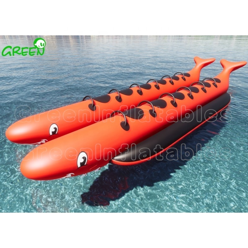 Design 8 Person Portable 0.9mm PVC Tarpaulin Water Sports Towable Tube Inflatable Water banana bus boat guangzhou