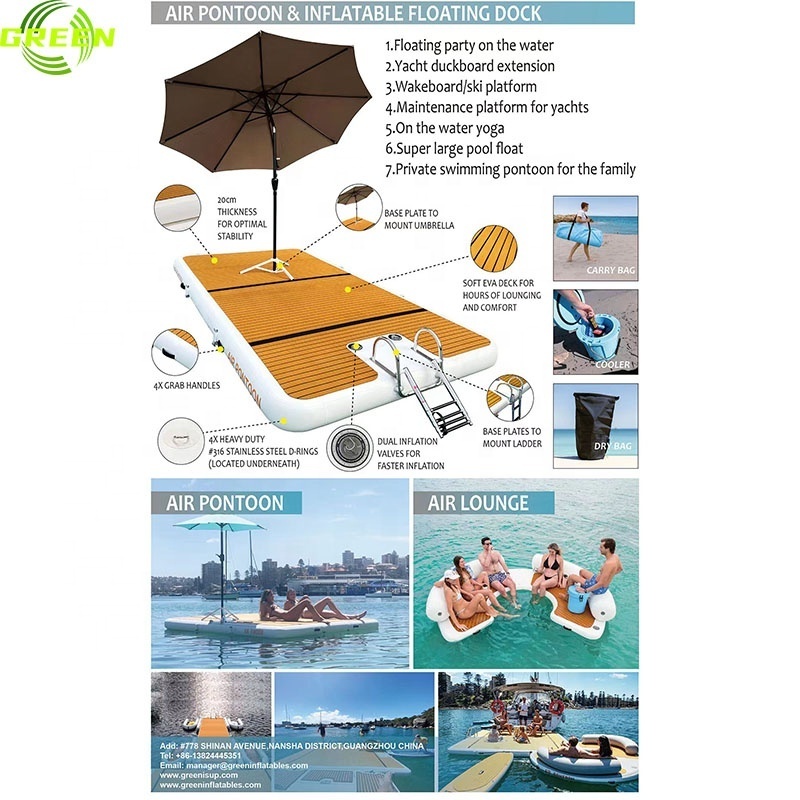 GREEN inflatable yacht dock platform docking pontoons platform jetski floating boat docks