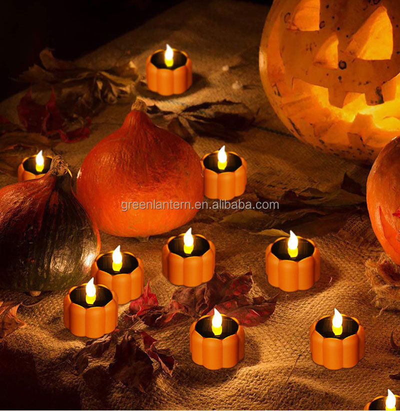 6 Pack Flicker Pumpkin Candle Flameless Rechargeable LED Light Solar White Candle Tea Lamps Wedding Birthday Bar Decoration