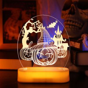 Warm White Halloween 3D Acrylic Night Light Table LED 3D Effect Desk Lamp Decoration Holiday Lights