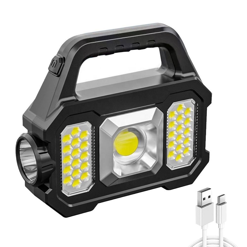 500LM Super Bright Solar LED Camping Flashlight With COB Work Lights USB Rechargeable Handheld 6 Modes Solar Powered Lanterns