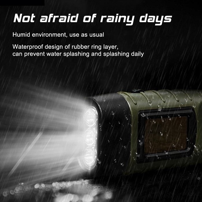 LED Flashlight Fishing Boating Hiking Hand Crank Solar Powered Rechargeable Survival Gear Self Powered Charging Torch Dynamo