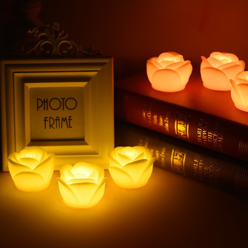 Paraffin Wax 3D Rose Flower Candle Night Light Battery Operated Led Tealight Flickering Flameless tea candle for party Wedding