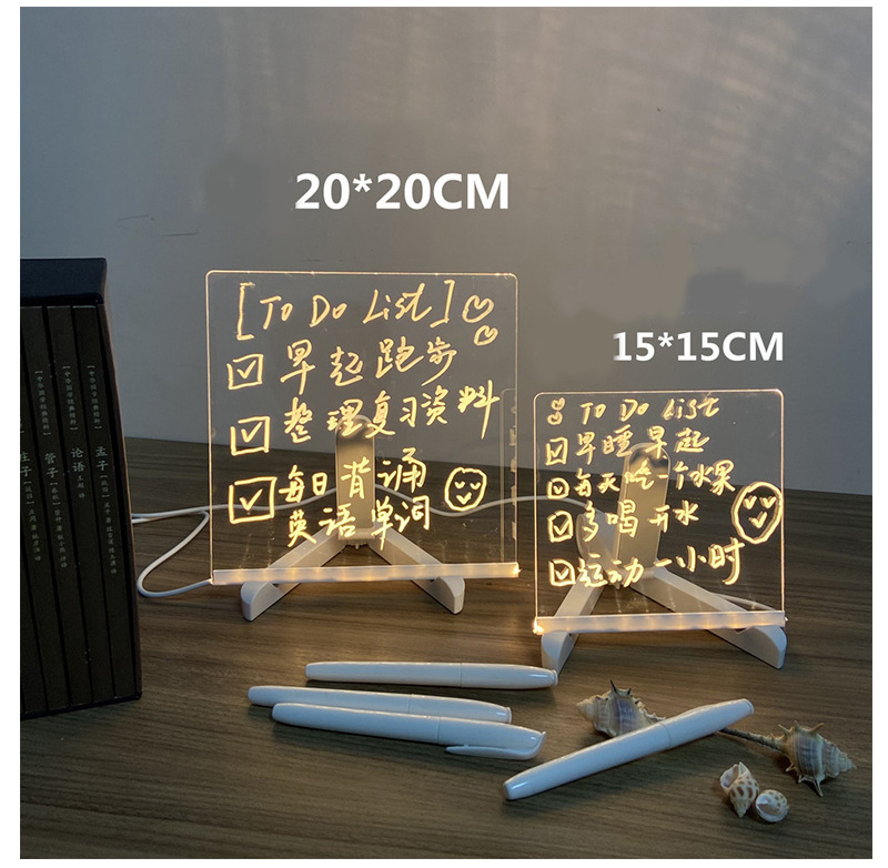 Customized USB Blank Acrylic Note Board With Stand Dry Erasable Writing Drawing LED Message Board Blank Acrylic Night Light