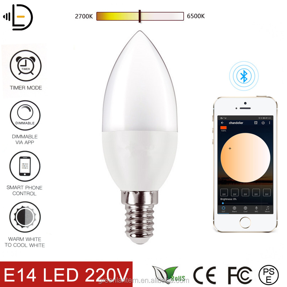 4W App CCT Smart LED Bulb Candle Light Warm White Cold White Light Dimmable 110V E12 220V E14 Pull Tail Bulb